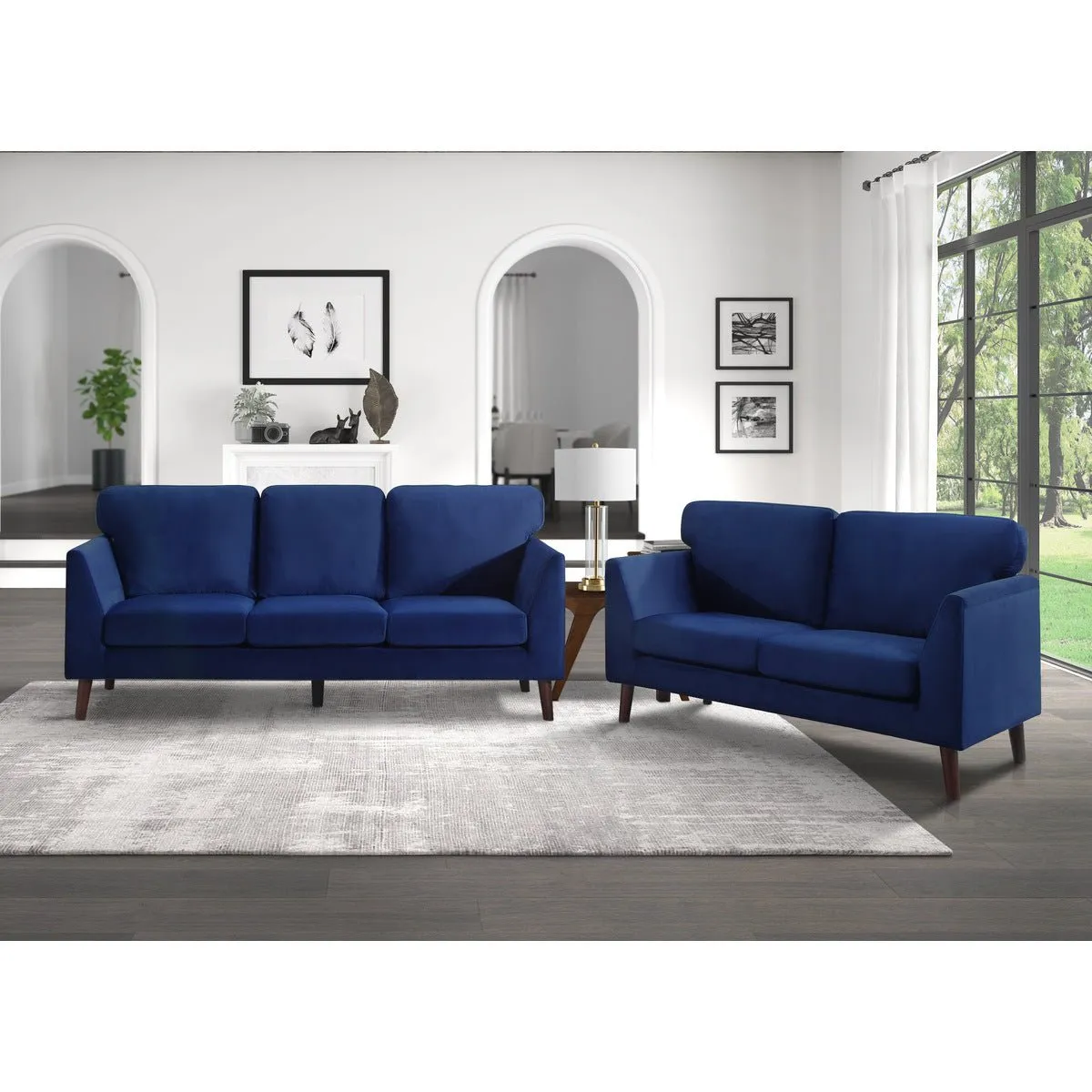 Tolley Collection Blue Velvet Fabric Sofa